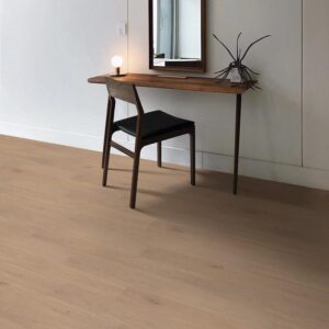 Minimalist vanity with chair and modern decor
