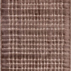 Brown textured area rug with grid pattern.