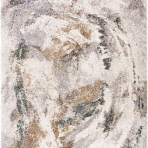 Abstract patterned carpet with beige and green swirls.