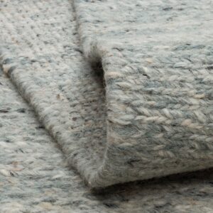 Close-up of folded gray woven wool rug