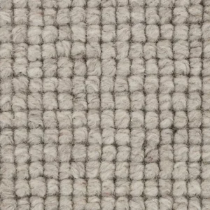 Close-up of light gray looped wool carpet texture